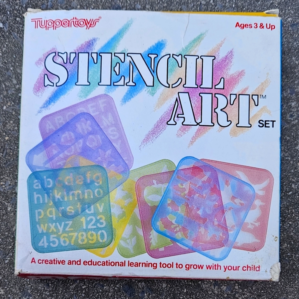 1987 VINTAGE TUPPERWARE TUPPERROYS STENCIL ART COMPLETE 8 PC SET WITH BOX